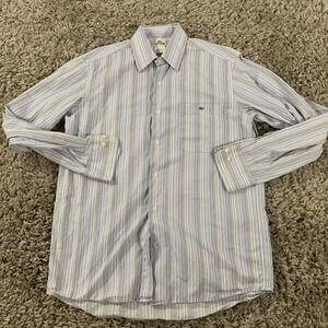 Lacoste Mens Blue White Striped Long Sleeve Button Down Dress Shirt Size 40 M